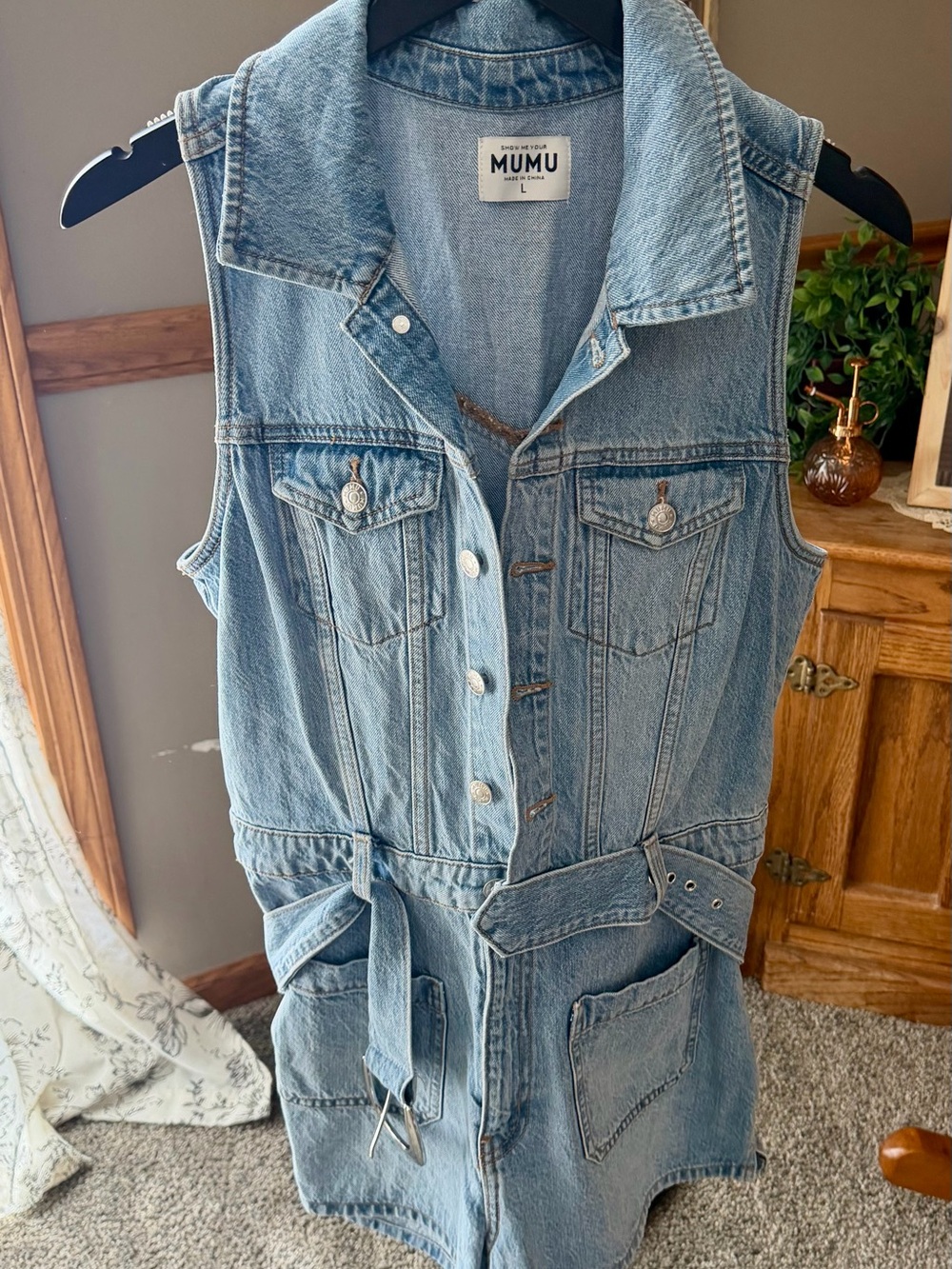 Light Blue Denim Sleeveless Romper- Women’s Casual Storage Piece
